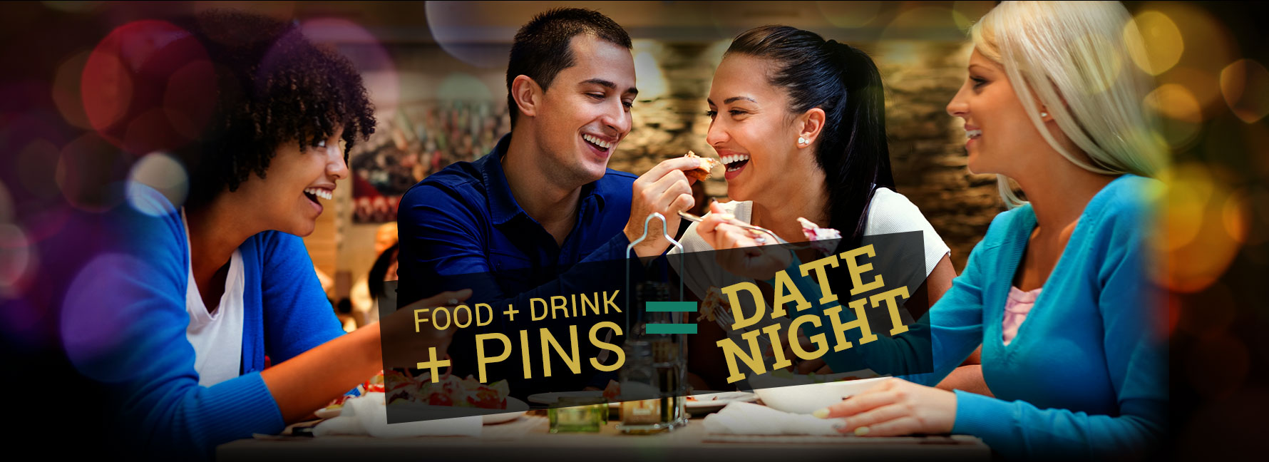 Restaurant banner, food plus drinks equals date night